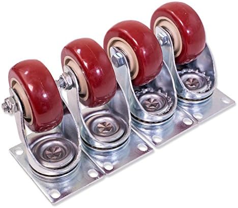 Caster Wheels Swivel Plate Stem Casters On Red Polyurethane Wheels 1200 Lbs 3 inch 4 Pack