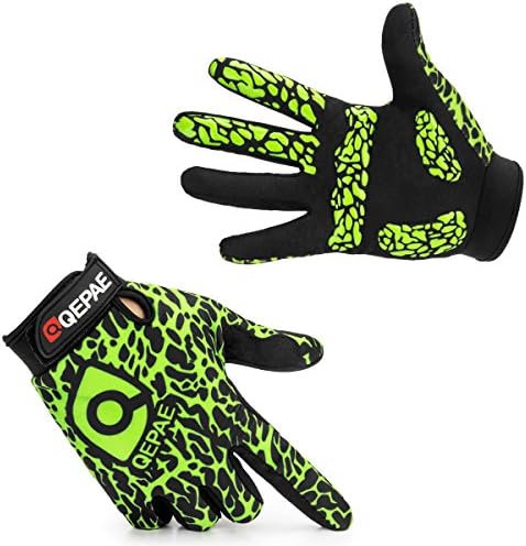 QEPAE Breathable Full Finger Cycling Gloves Anti-slip Auto Racing Gloves for Biking Running Sporting Weightlifting Hunting Training - Green X-large