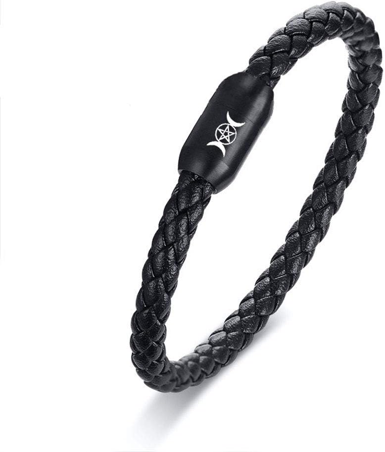 DEO JEWELRY Unisex Black Handmade Genuine Braided Leather Rope Wristbands Stainless Steel Magnetic Clasp Bracelet