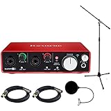 Focusrite Scarlett 2i2 USB Audio Interface (2nd Generation) Bundle includes Monoprice Tripod Stand with Boom, 2 XLR 10ft Cables and Pop Filter