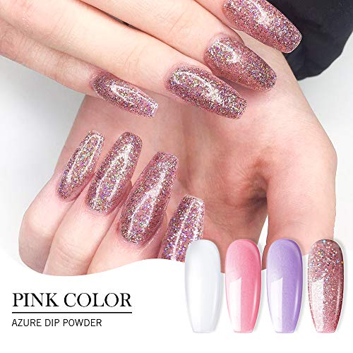 Nail Dipping Powder Starter Kit 4 Pink Glitter Colors(1oz.),French Dip