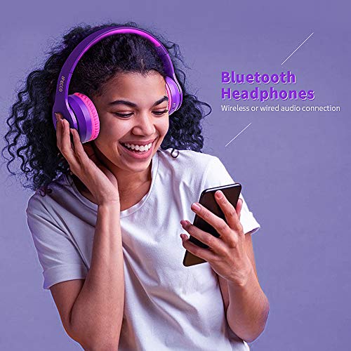 Bluetooth Headphones,IFECCO Bluetooth Headphones Over Ear、 Foldable Wireless and Wired Stereo Headset Micro SD/TF, FM, for Cell Phone,PC,Soft Memory-Protein Earmuffs(Purple)