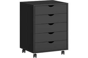 SogesHome Vertical Filing Cabinet with Wheels，Rolling Under Desk Office Storage Cabinet for Home Office (Black, 5 Drawers)