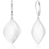 Sterling Silver Rhombus Leaf Dangle Earrings for Women Trendy Lightweight Hypoallergenic 14K Gold Plated Drop Earrings French Leverback