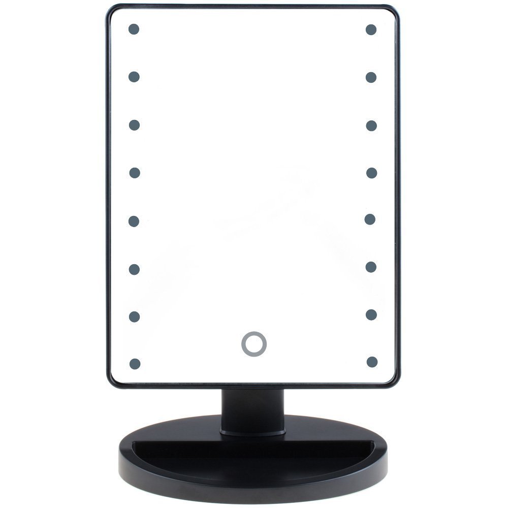 Rantizon Cosmetic Illuminated LED Lighted USB Charging Touch Screen Switch Makeup Mirror 16 LED Light Bulbs 180 Degree Rotation Adjustable Vanity Mirror Travel Compact Mirror with Stand