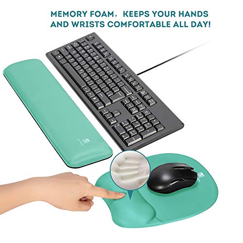 Keyboard Wrist Rest Mouse Pad Wrist Support for Computer Desktop/Laptop/Notebook Memory Foam Keyboard Pad Ergonomic Hand Rest Wrist Cushion for Home Office Gaming Easy Typing Pain Relief-Green - Thumbnail 2