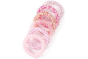 Spiral Hair Ties 6 Pack No Crease Multi Color Phone Cord Hair Coils Elastic Hair Accessories for Women Girls (Pink,6)