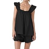 Sotimoon Womens Summer Pajama Sets 2 Piece Outfits Ruffle Trim Top and Shorts Cotton Loungewear Set