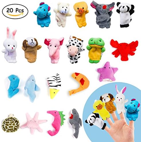20pcs Animal Finger Puppets for Toddlers Plush Toys Soft Velvet Dolls Props Interactive Toy
