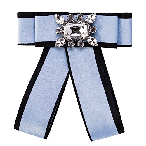 Wcysin Fashion Nice Brooch Bow Ribbon Diamond Brooch Wedding Party Bow Tie Collar Brooch Pin for Women & Girl (Blue)