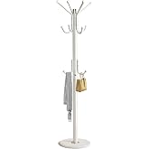 Kertnic Modern Coat Rack Freestanding with Natural Marble Base &amp; Sturdy Metal Frame, 11 Hooks Hall Tree for Jackets, Hats, Bags, Entryway Organizer for Bedroom, Living Room, Closet (11 hooks-White)