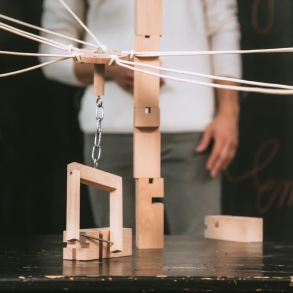 ideen.kollektiv Mini Fröbelturm Gesellschaftsspiel - Stapelspiel aus Buchenholz für bis zu 10 Spieler - Teambuilding Outdoor Spiel für Kinder und Erwachsene inkl. hochwertigem Stoffbeutel 6