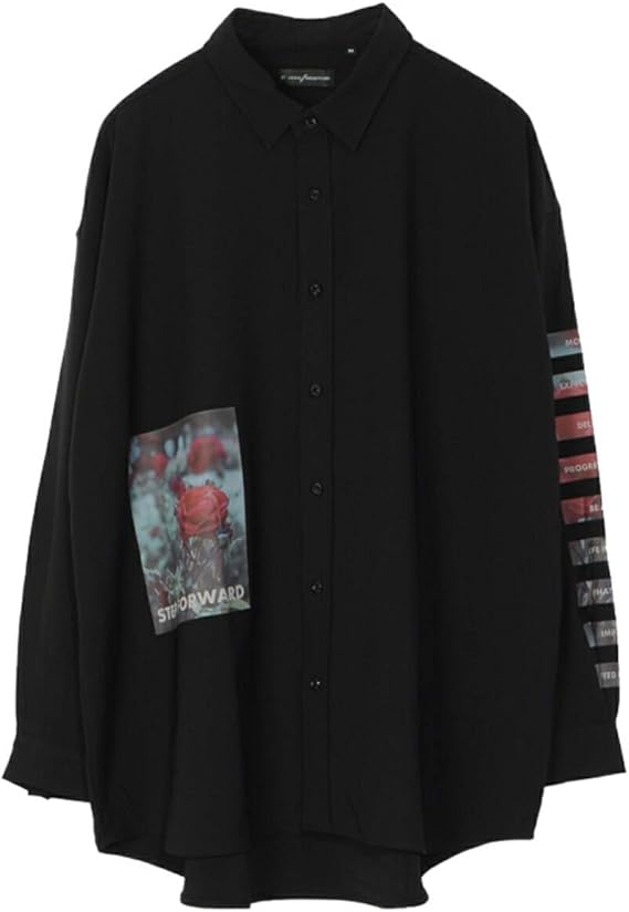 Amazon 薔薇 シャツ メンズ 長袖 レディース ロングシャツ ビッグシャツ 長袖シャツ 丈長 ロング丈 ビッグシルエット シャツ 長袖 シャツ 通販