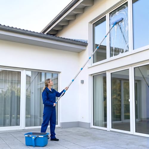 Window Cleaning Kit, 3.25 m Telescopic Window Washer Including 12L Bucket, Professional Window Cleaning with Silicone Squeegee, Microfibre Brush and Holder for Home and Commercial Use
