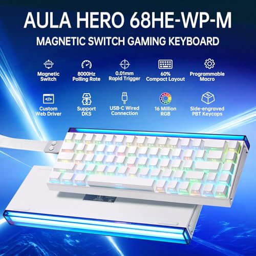 Aula Hero 68 HE 60% Gaming Keyboard Wired, Hall Effect Magnetic Switch Creamy Keyboard with Magnetic Switch,Adjustable Actuation, Fast Trigger Mode, 8K Hz Polling Rate 0.01mm RT Accuracy