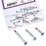 Swpeet 24Pcs Assorted Sizes Molly Bolt Drive Fasteners Walk Anchor Kit, 35mm 46mm 59mm Zinc Plated Steel Hollow Drive Wall Anchor w/Screws Perfect for Hanging Walls or Ceilings