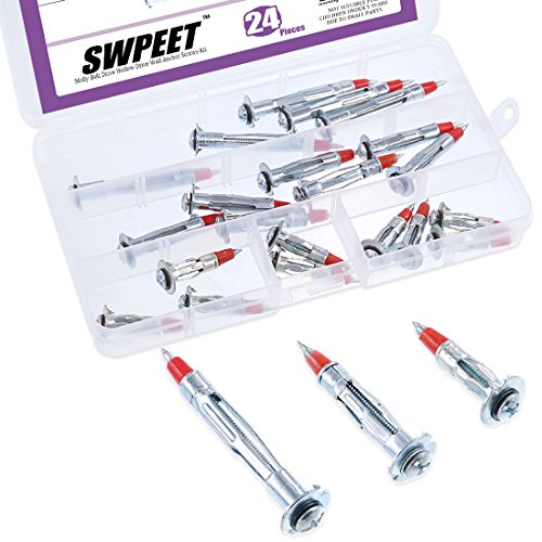 Swpeet 24Pcs Assorted Sizes Molly Bolt Drive Fasteners Walk Anchor Kit, 35mm 46mm 59mm Zinc Plated Steel Hollow Drive Wall Anchor w/Screws Perfect for Hanging Walls or Ceilings