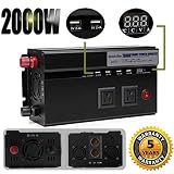 Autobaba Digital Display Car Power Inverter 2000W 12V DC to 110V AC Modified Sine Wave Converter 2 AC Outlets & 4 USB Charging Ports & 2 Cigarette Socket Output