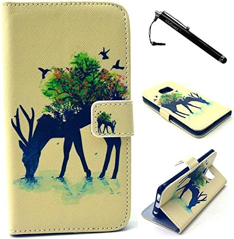 S6 Case, Galaxy S6 Case,Samsung S6 Case, Deer Leather Flip Wallet Protective Soft Skin Case Magnetic Clasp Dust plug Stylus for Samsung Galaxy S6 (Built-in Credit Card/ID Card Slot)
