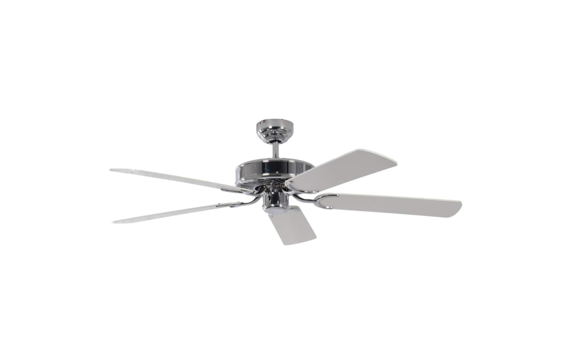 Potkuri 52 inch / 132 cm Ceiling Fan without Lights Steel Finish with Pull Cord and Blades in White / White Cane
