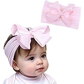 Yheahin Baby Girl Soft Nylon Bow Elastic Headband Turban Toddler Infant Bow-knot Stretchy Hair Band Birthday Party Hair Bow Ribbon Accessories for Newborn Baby (Bow 1 - Pink, Elastic)