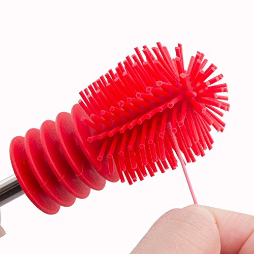 Silicone Bottle Brush,Food-Grade Long Handle Feeding Bottle Brush Baby Bottles Brush Scratch-Free 360° Rotating Cleaning Brush for Feeding Bottle Water Bottle Thermoses Cup Food Jar(Red)