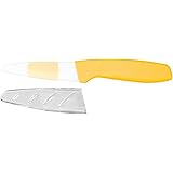 抗菌 カラーセラミックフルーツナイフ 90mm イエロー縞・イエローハンドル サヤ付き KCS-9YY