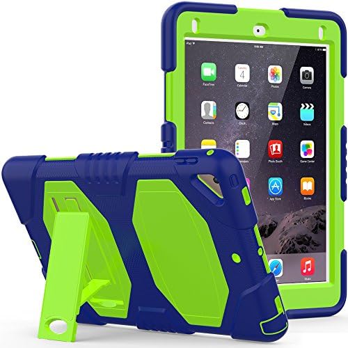 NEW ipad 9.7 2017 case , Bingcok Heavy Duty Shockproof Three Layer Hard PC+Silicone Hybrid High Impact Resistant Defender Full Body Protective case for iPad 9.7 2017 Released (navy blue+green)