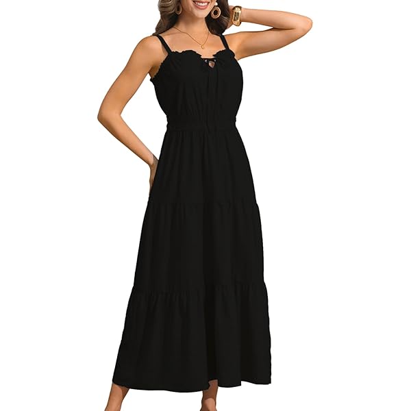 GLIGET Summer Dresses for Women 2024 Solid Sleeveless Ruffle Hem Halter Maxi Dress (Color : Red, Size : X-Small) at Amazon Women's Clothing store GLIGET Summer Dresses for Women 2024 Solid Sleeveless Ruffle Hem Halter Maxi Dress (Color : Red, Size : X-Small) at Amazon Women's Clothing store