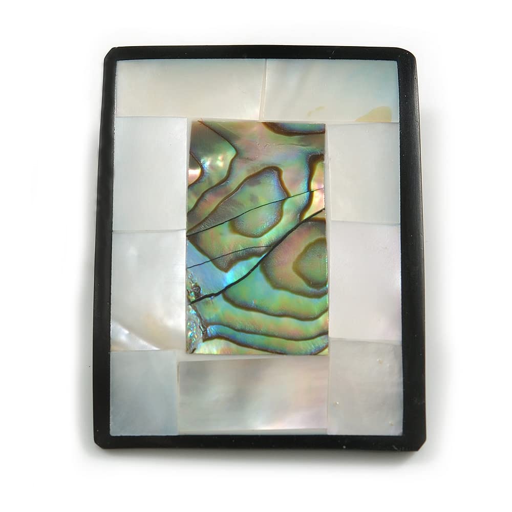 45mm L/Rectangular Shape Sea Shell Brooch/Silver/Grey/Abalone Shades/Handmade/Slight Variation In Colour/Natural Irregularities