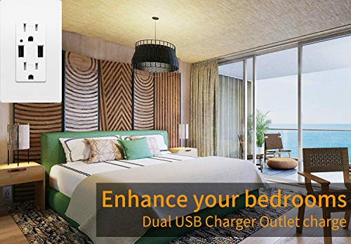 Outlet with USB High Speed Charger 4.2A Charging Capability, Child Proof Safety Duplex Receptacle 15 Amp, Tamper Resistant Wall Socket Plate Included UL Listed MICMI U24, Outlet with USB