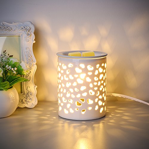 image for COOSA Ceramic Heart-shaped Pattern Oil Warmer Electric Incense Wax Tar