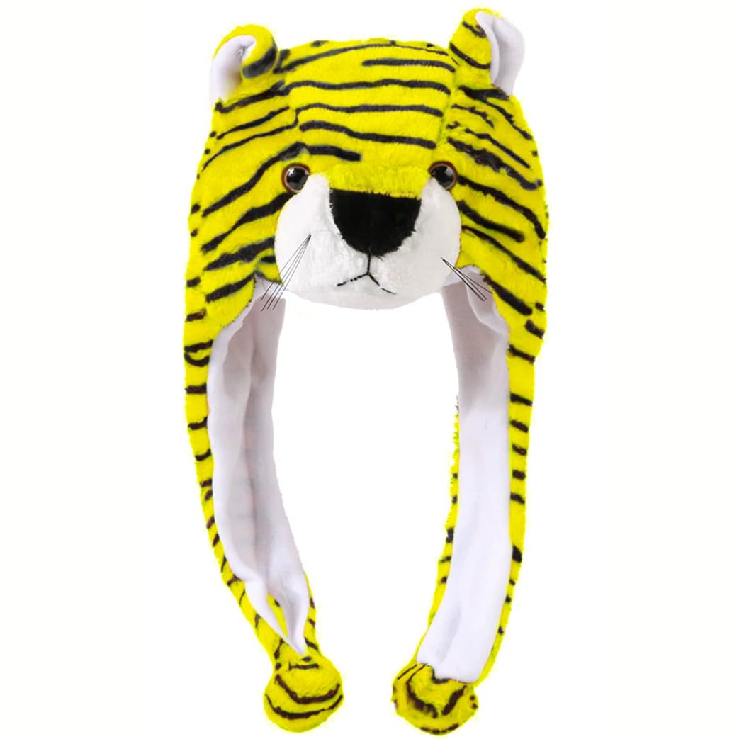 Naichuo Plush Animal Hat with Ear Flaps, Cozy Novelty Party Cap for for Kids Teens Adults Halloween Christmas(Brown Tiger)
