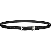 XZQTIVE Women Skinny Leather Belt Ladies Black Thin Waist Belt for Dresses Jeans Pants with Gold Buckle and Metal Loops