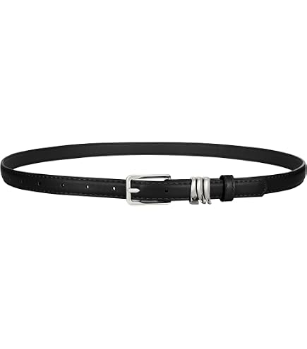 SANSTHS Women Skinny Black Leather Belt Thin Waist Belts for  display picture 3