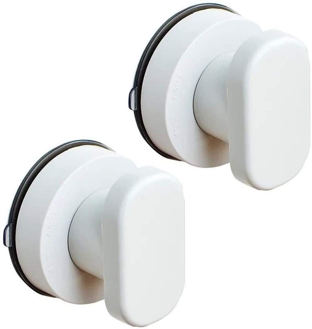 ProLeo Suction Cup Handles, Pack of 2 PVC & ABS, for Doors, Fridges, Drawers, Cupboards, Bathroom, Balcony, Tiles, Glass, White & Silver