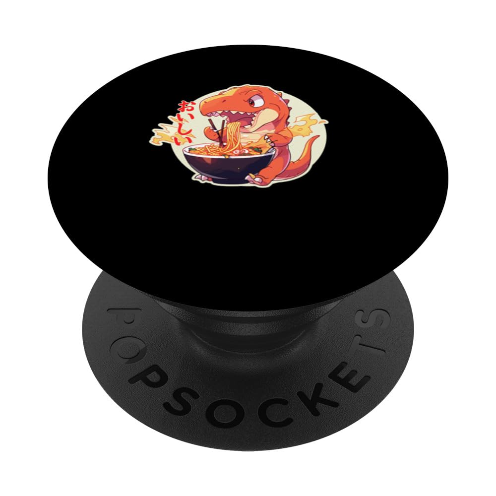 Kawaii Tyrannosaurs Rex Eating Ramen Japanese Yummy Anime PopSockets Swappable PopGrip