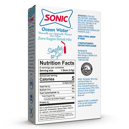 Sonic Singles To Go Powdered Drink Mix, Ocean Water, 6 Sticks Per Box