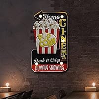 Kerocy Tin Metal Sign Retro Led Light Wall Decor For Home Office Bar Coffee Shop (Popcorn)
