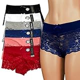 6pk Women's Cotton Spandex Hipster Boyshort Lace Trim Underwear Panties Sheer
