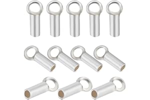 Beebeecraft 20Pcs 925 Sterling Silver Crimp End Caps Barrel with Loop for 1mm (0.04 Inch) Beading Wire Thread Leather Cord End for Jewelry Making DIY
