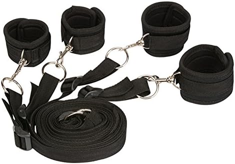 Soft Comfortable Cuffs for Ankle and Hand Wrist - Fits Almost Any Size Mattress Bed Strap Set (Black)