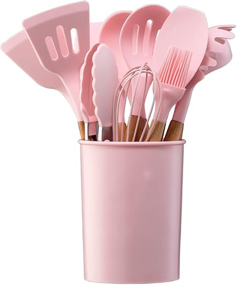 Amazon 調理器具とストレージバケツ耐熱テフロン加工で食器セット調理台所用具セットのシリコーン調理 個入り ピンク ツールセット オンライン通販