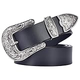 TALLEFFORT Ladies Vintage Western Leather Belts for Women Genuine Leather Belt