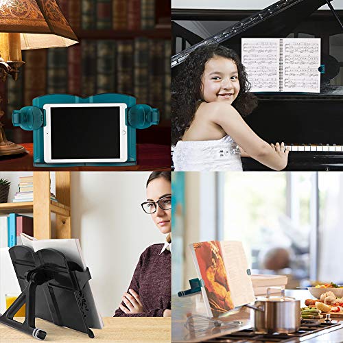 Book Stand, BTLIN Adjustable Book Holder for Cook Music Note Document Book Rest, 180 Angle Portable Reading Stand for Tablet, Blue