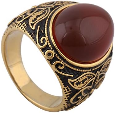 Stainless Steel Vintage Antique Gemstone Stone Ring for Men and Women
