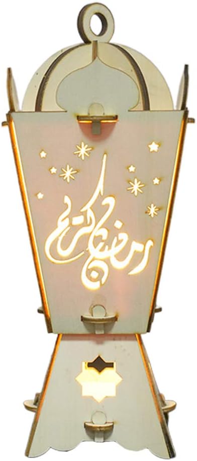 jiulonerst Muslim Lanterns for Ramadan Wooden Glowing Night Light Decoration
