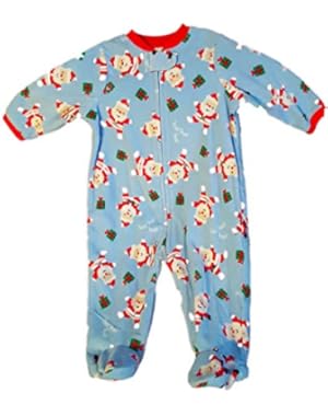 Baby Boys' Santa Print Footed Blanket Sleeper, 6 Months, Blue