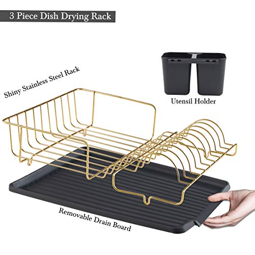 Buruis Dish Drying Rack, Gold Dish Drainer Organizer Includes Removable