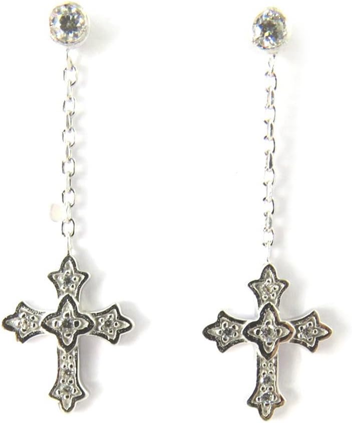 Silver earings 'Croix Gothique' white.